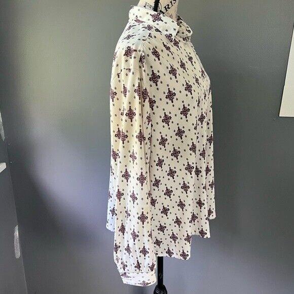 Vintage The Fire Islander women white red & gray patterned button up blouse - Picture 6 of 6